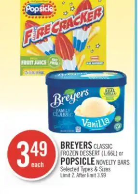 Shoppers Drug Mart Breyers classic frozen dessert (1.66l) or popsicle novelty bars offer