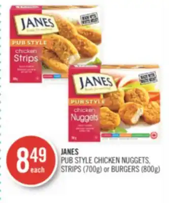 Shoppers Drug Mart Janes pub style chicken nuggets, strips (700g) or burgers (800g) offer