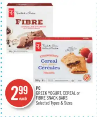 Shoppers Drug Mart Pc greek yogurt cereal or fibre snack bars offer