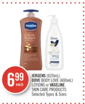 Shoppers Drug Mart Jergens (620ml), dove body love (400ml) lotions or vaseline skin care products offer