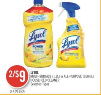 Shoppers Drug Mart Lysol multi-surface (1.2l) or all-purpose (650ml) household cleaner offer