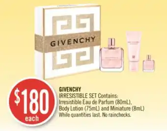 Shoppers Drug Mart Givenchy irresistible set contains: (80ml),body lotion (75ml) and miniature (8ml) offer