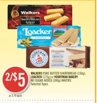 Shoppers Drug Mart Walkers pure butter shortbread (150g), loacker (175g) or voortman bakery no sugar added (300g) wafers offer