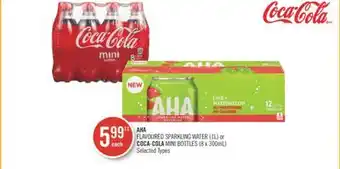 Shoppers Drug Mart Aha flavoured sparkling water (1l) or coca-cola mini bottles (8 x 300ml) offer