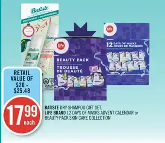 Shoppers Drug Mart Batiste dry shampoo gift set, life brand 12 days of masks advent calendar or beauty pack skin care collection offer