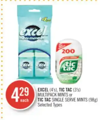 Shoppers Drug Mart Excel (4's), tic tac (3's) multipack mints or tic tac single serve mints (98g) offer