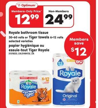 Independent City Market Royale bathroom tissue, 30=60 rolls or tiger towels offer