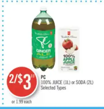 Shoppers Drug Mart Pc 100% juice (1l) or soda (2l) offer