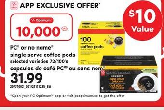 Independent City Market Pc or no name single serve coffee pods, 72/100's offer