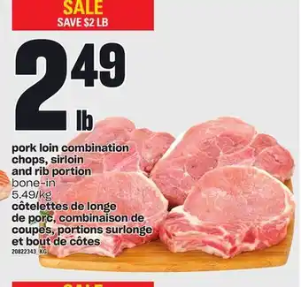 Independent City Market Pork loin combination chops, sirloin and rib portion offer