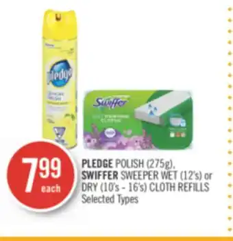 Shoppers Drug Mart Pledge polish (275g), swiffer sweeper wet (12's) or dry (10's - 16's) cloth refills offer