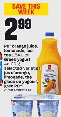 Independent City Market Pc orange juice, lemonade, ice tea, 1.54 l or greek yogurt, 4x100 g offer