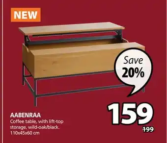 JYSK Aabenraa coffee table, with lift-top storage, wild-oak/black offer