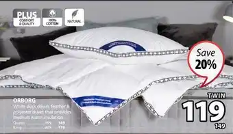 JYSK Orborg white duck down, feather & polyester duvet that provides medium warm insulation offer