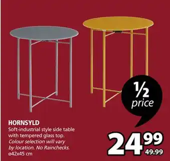 JYSK Hornsyld soft-industrial style side table with tempered glass top offer