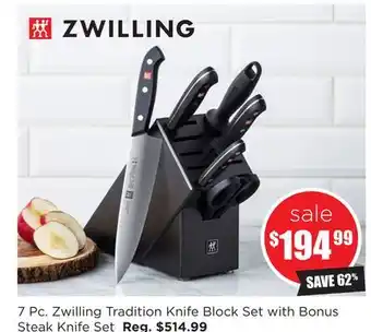 Kitchen Stuff Plus 7 pc. zwilling tradition knife block set with bonus steak knife set offer
