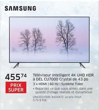 The Source Samsung téléviseur intelligent 4k uhd hdr à del cu7000 crystal de 43 po offer