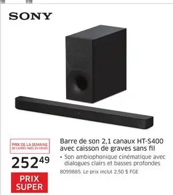 The Source Barre de son 2,1 canaux ht-s400 avec caisson de graves sans fil sony offer