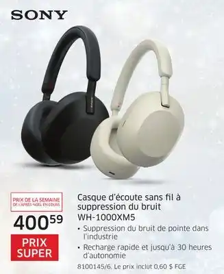 The Source Casque d'écoute sans fil à suppression du bruit wh-1000xm5 sony offer