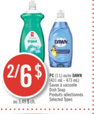 Pharmaprix Pc (1 l) or dawn (431 ml - 473 ml) dish soap offer