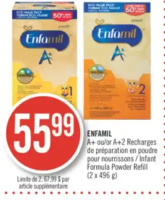 Pharmaprix Enfamil a+ or a+2 recharges infant formula powder refill offer