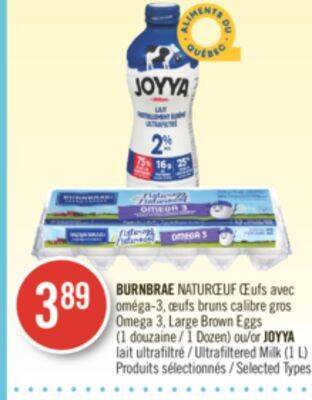 Pharmaprix Burnbrae naturœuf omega 3, large brown eggs (1 dozen) or joyya ultrafiltered milk (1 l) offer