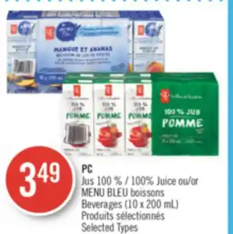 Pharmaprix Pc 100% juice or blue menu beverages (10 x 200 ml) offer