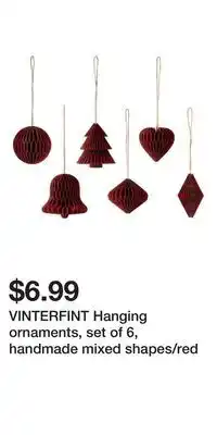 IKEA Vinterfint hanging ornaments, set of 6, handmade mixed shapes/red offer