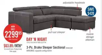 The Brick Drake 3-piece faux suede right-facing sleeper sectional - cement offer