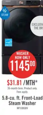 The Brick Samsung 5.8 cu. ft. smart front-load washer with super speed - wf50bg8300avus offer
