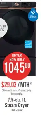 The Brick Samsung 7.5 cu. ft. smart electric dryer with steam sanitize+ - dve50bg8300vac offer