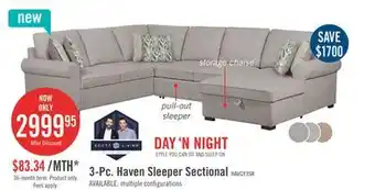 The Brick Haven 3-piece chenille right-facing sleeper sectional - grey offer