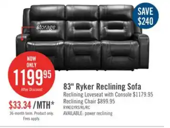 The Brick Ryker leath-aire reclining sofa - grey offer