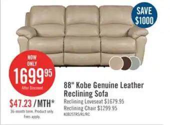 The Brick Kobe genuine leather reclining sofa - stone offer