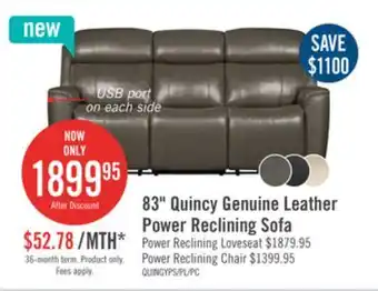 The Brick Quincy genuine leather power reclining sofa - grey offer