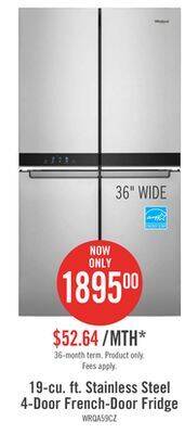 The Brick Whirlpool 19.4 cu. ft. 4-door french-door refrigerator - wrqa59cnkz offer