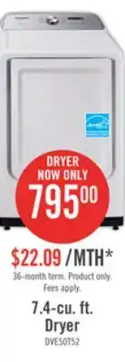 The Brick Samsung 7.4 cu. ft. electric dryer with sensor dry - dve50t5205w/ac offer