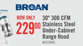 The Brick Broan 30 300 cfm under-cabinet range hood stainless steel offer