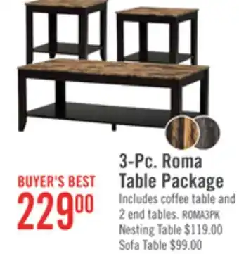 The Brick Roma 3-piece coffee and two end tables package cappuccino offer