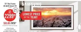 The Brick Samsung 75 4k the frame qled smart tv offer