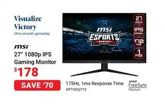 Visions Electronics Msi 27 1080p ips gaming monitor offer