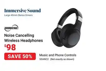 Visions Electronics Soundstage noise cancelling wireless headphones offer