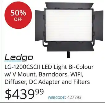 Vistek Ledgo led light bi-colour w/v mount barndoors diffuser dc and filters offer