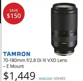 Vistek Tamron 70-180mm f/2.8 di iii vxd lens-e mount offer