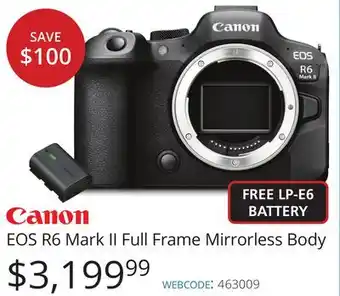 Vistek Canon eos r6 mark ii full frame mirrorless body offer