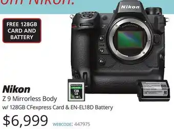 Vistek Nikon mirrorless body w/128gb cfexpress card & en-el18d battery offer
