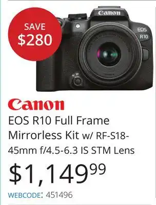 Vistek Canon eos r10 full frame mirrorless kit w/ rf-s18- 45mm f/4.5-6.3 is stm lens offer