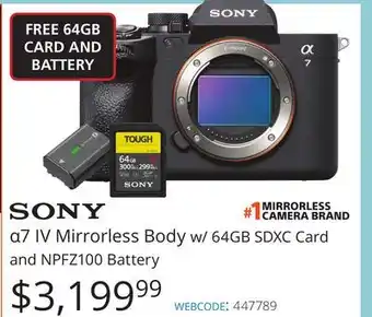 Vistek Sony α7 iv mirrorless body w/64gb sdxc card offer