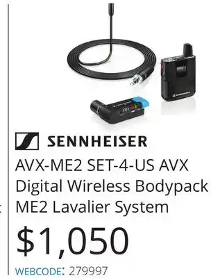 Vistek Sennheiser avx-me2 set-4-us avx digital wireless bodypack me2 lavalier system offer