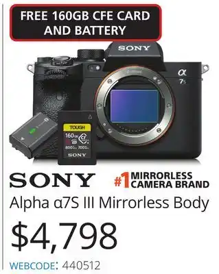 Vistek Sony alpha α7s iii mirrorless body offer